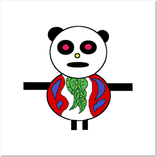 pixel art panda bear with leaf tie Posters and Art